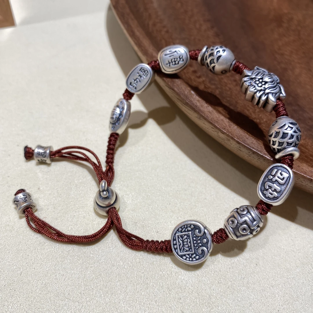 足银手链 足银手链【宝珠银饰】莲花锦鲤好运纳福纯银手链