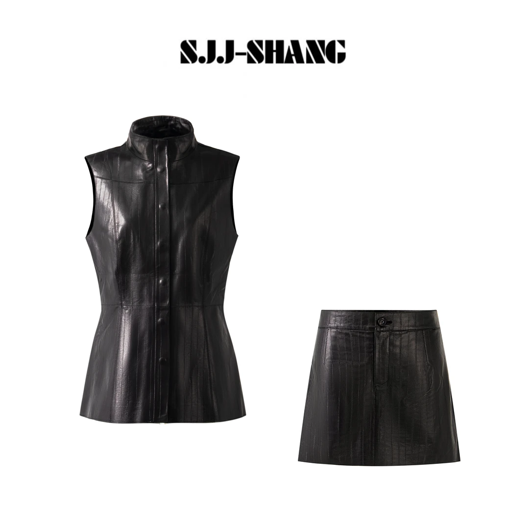 SJJ-SHANG【格调系列】25早秋新款100%绵羊皮气质皮衣套装q135164p