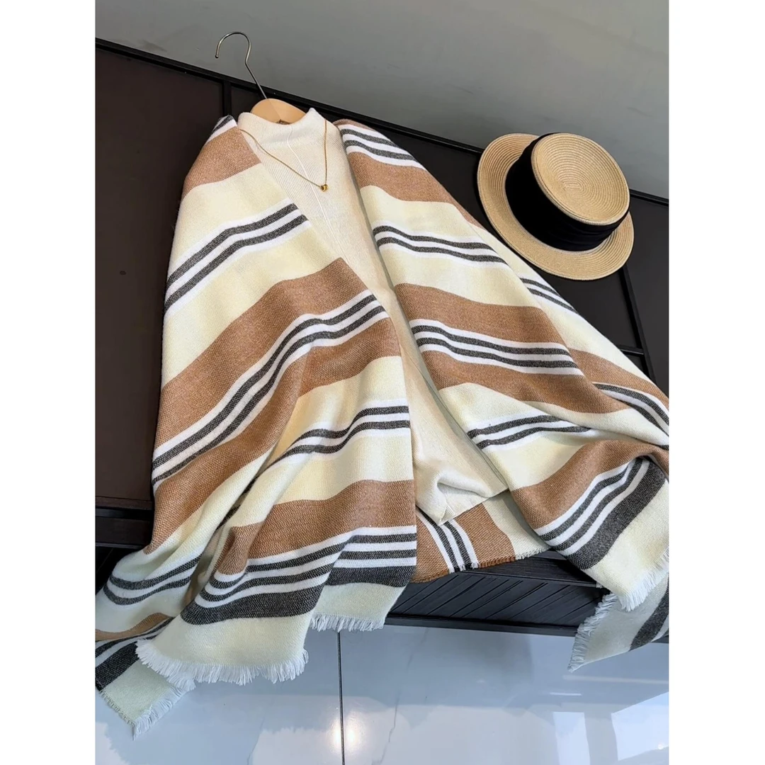 走英格兰！秋冬气质氛围感保暖柔软条纹披肩大尺寸围巾