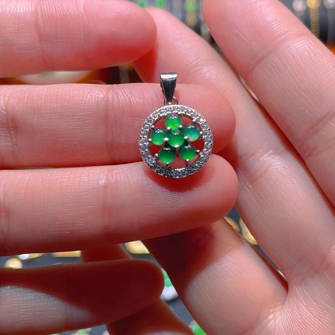 翡翠银S925镶嵌吊坠(不含链)