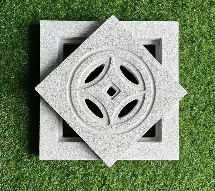 花岗岩方形带框铜钱雨水篦子室外庭院下水道窨井盖板石