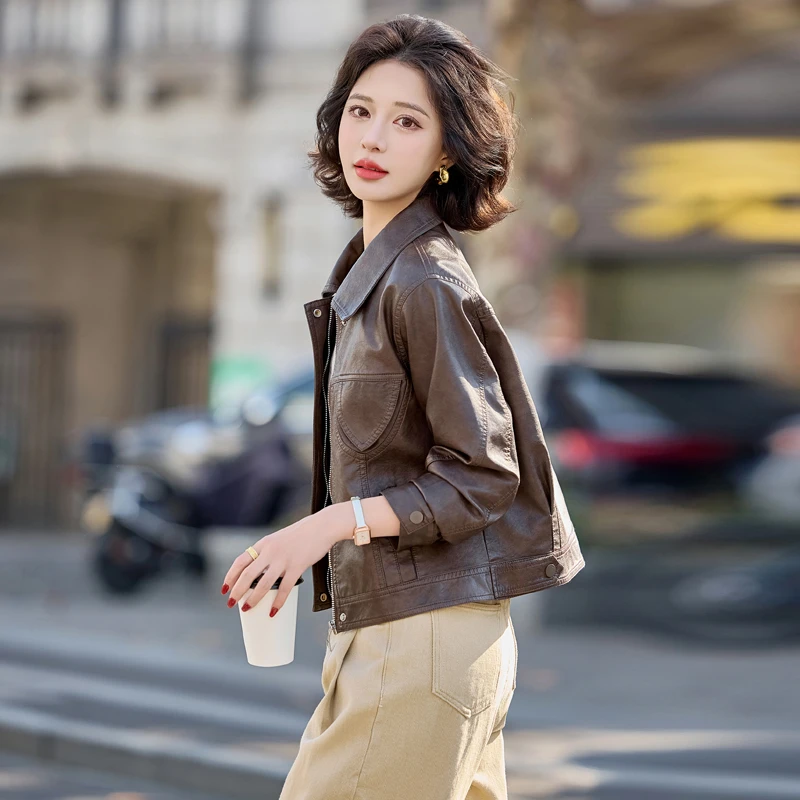 皮衣外套女短款2025春季新款洋气高级感小个子机车服pu皮夹克上衣