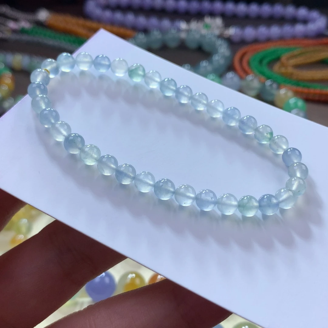 翡翠手链未镶嵌翡翠高冰冰蓝底卡5+