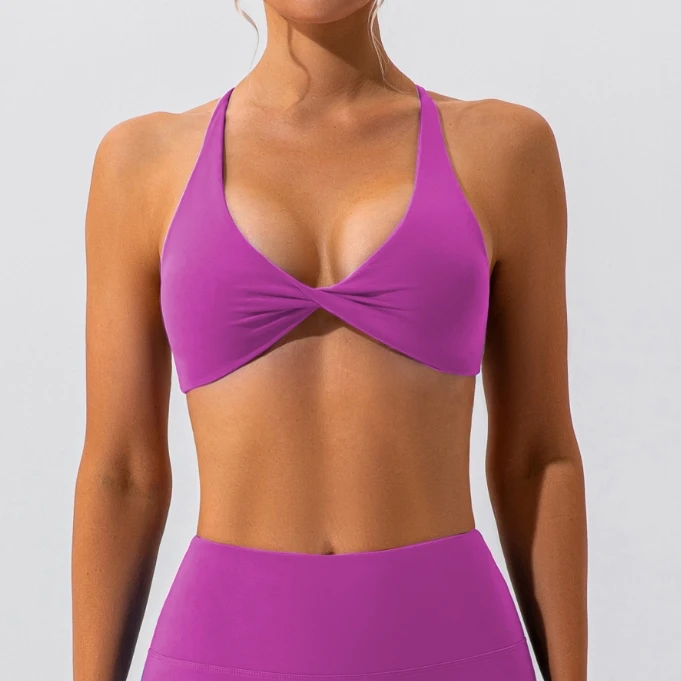 女款普拉提美背交叉性感瑜伽透气背心式文胸外穿健身低胸欧美内衣