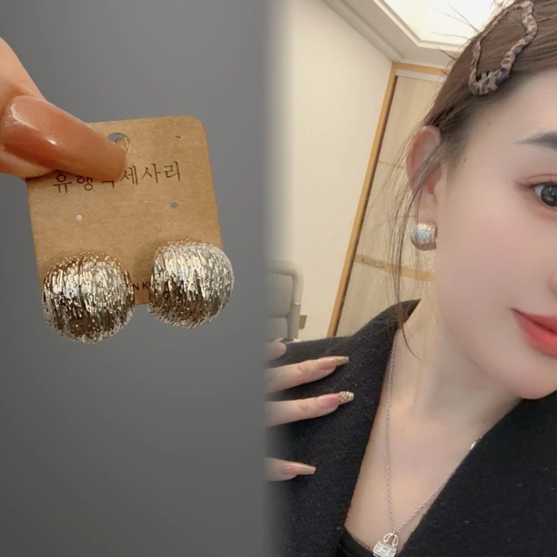 铜合金耳饰 韩系咖啡金褶皱经典C圈耳圈耳环 S56