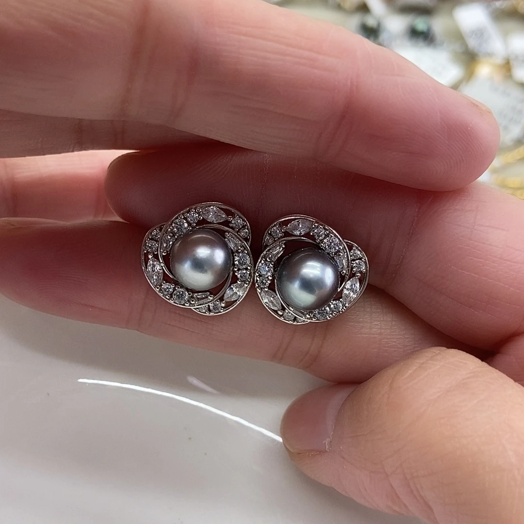 海水珍珠耳饰银S925镶嵌