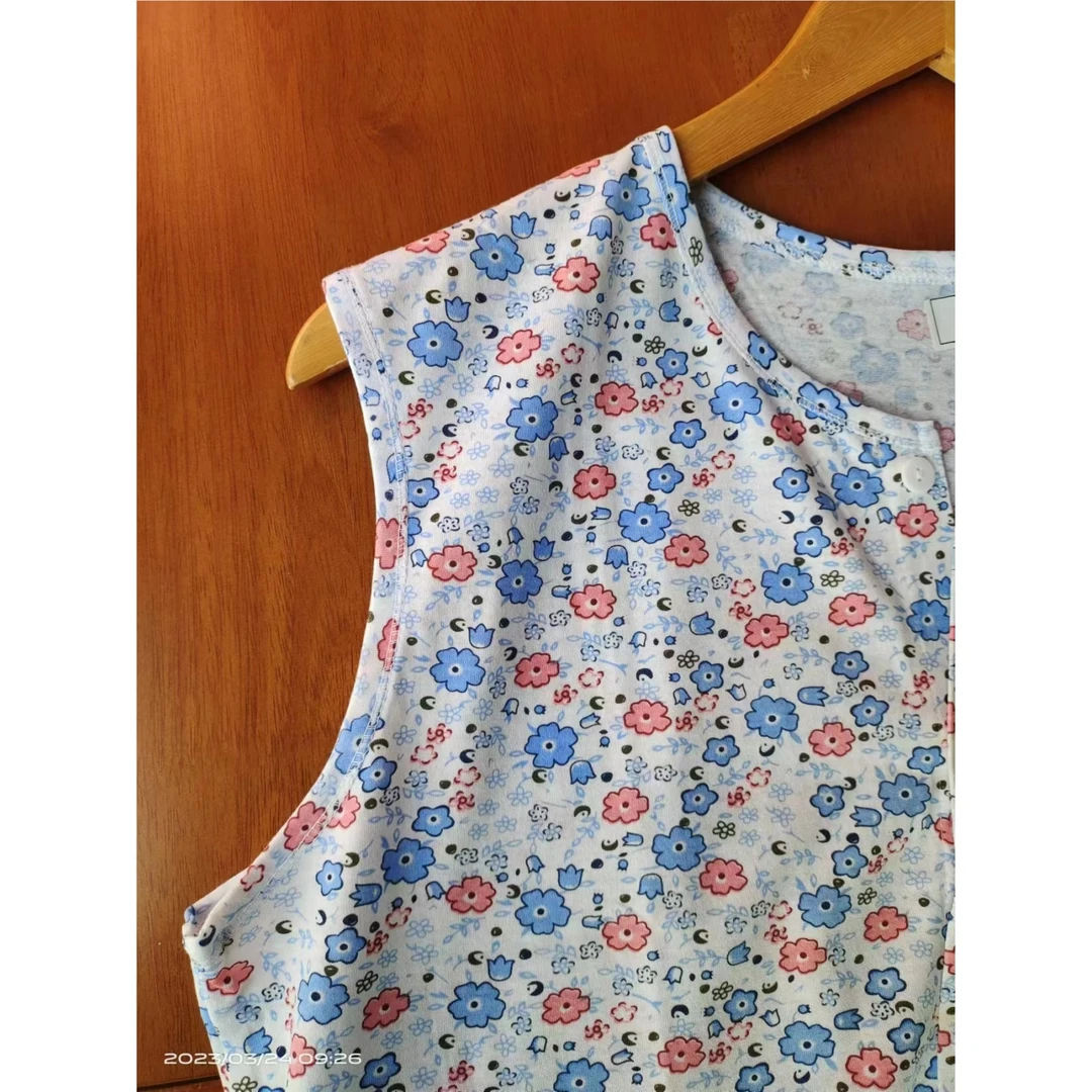 中老年纯棉开衫宽肩砍袖女士背心无袖系扣子上衣宽松妈妈打底衫