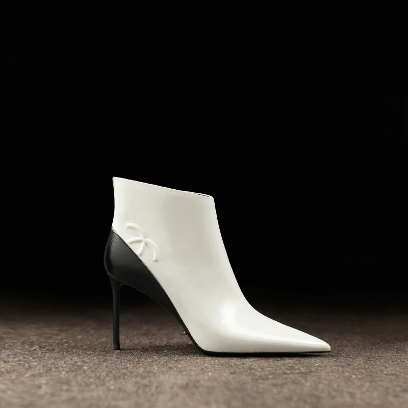 气质小香风细跟短靴高级感真皮品牌女鞋冬季新款高跟裸靴减龄百搭