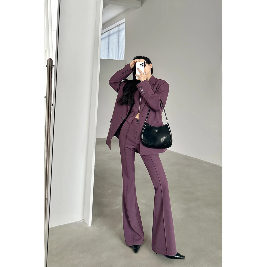 02.21 P0221X3590 V领拉链马甲西装三件套女修身显瘦气质西服套装