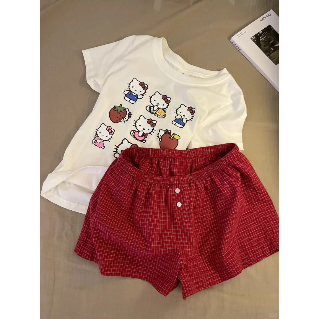 【甜美kitty】少女凯蒂猫舒适短袖睡衣女夏季新款套装显瘦家居服