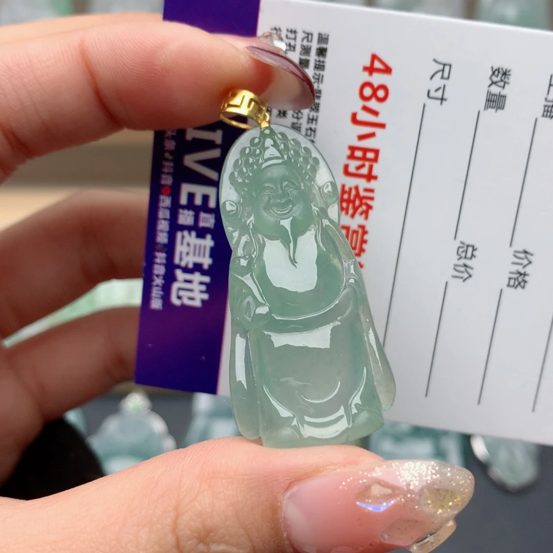 翡翠颈饰18K金镶嵌浮**欢财神爷