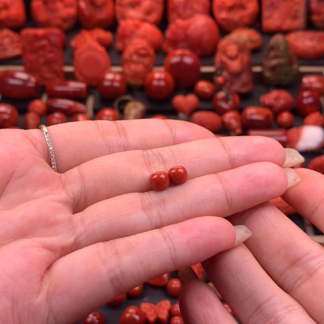 南红玛瑙南红川料原矿老型对珠6mm未镶嵌