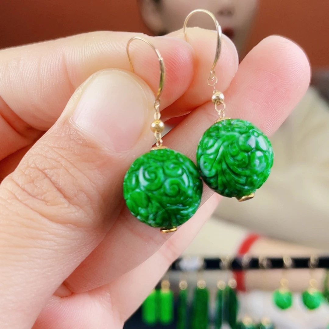 翡翠18K金镶嵌耳饰