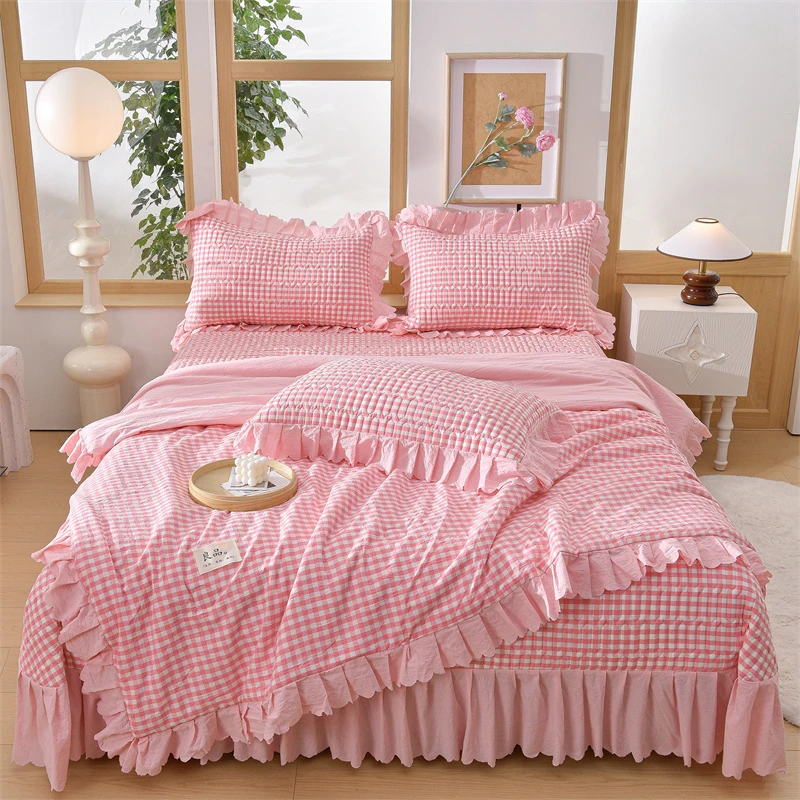 夏被空调被双层纱夏凉被套件夹棉床盖加厚防滑公主夏凉被四件套