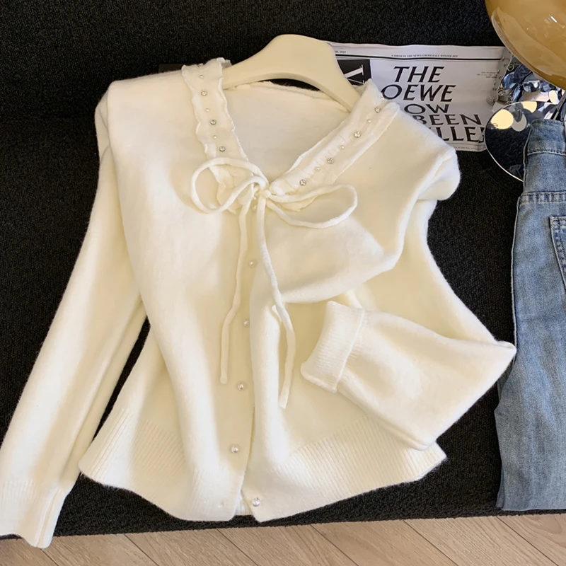 专柜撤回剪标秋冬装新款美拉德甜美风钉钻设计感针织开衫毛衣外套