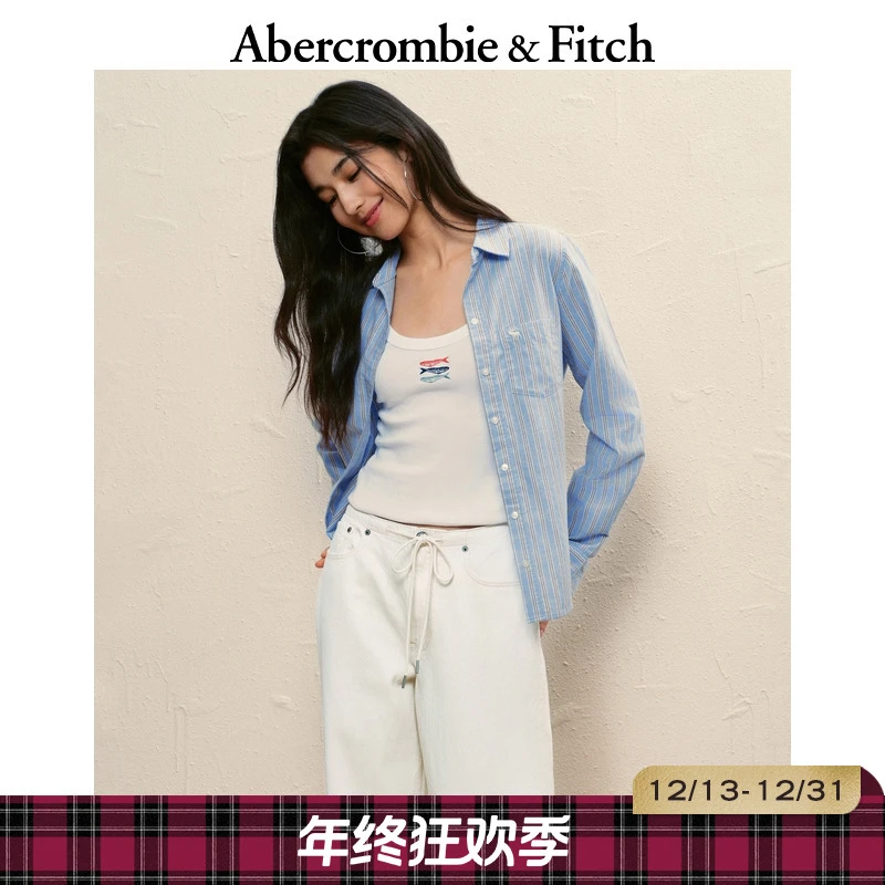 【美式经典】AF小麋鹿图案百搭牛津长袖衬衫25秋季女装140-5247