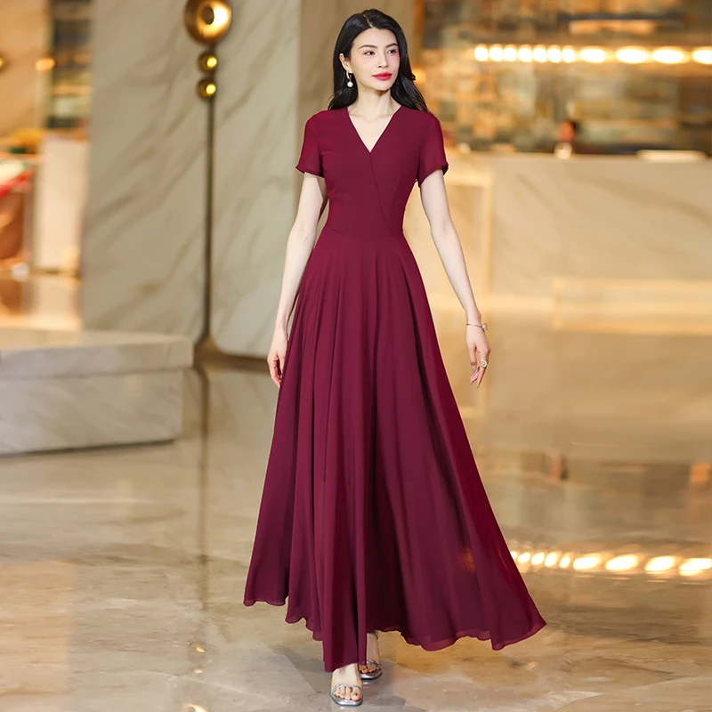 安格拉红优雅气质原创设计高级感连衣裙长款大摆裙新款沙滩裙长裙