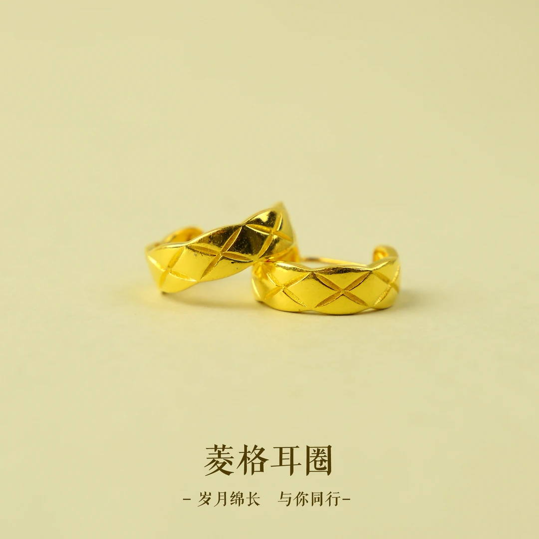 足银耳饰 菱格耳圈耳饰菱格纹耳环经典古风精致气质女款精美