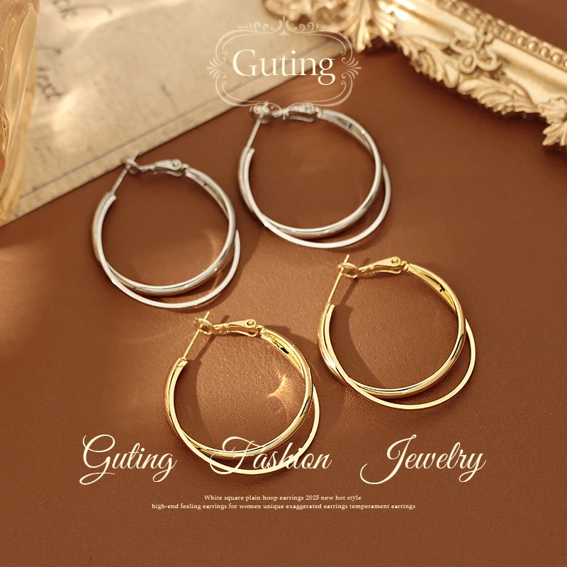 铜合金耳饰 22489金属双层耳圈耳环女圆圈独特耳钉方圆脸精致耳饰