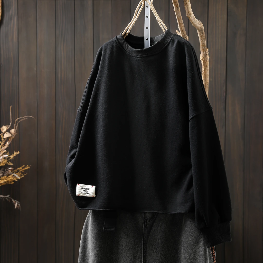 卫衣女2026新款爆款小个子春黑色毛圈棉大码慵懒宽松显瘦短款上衣