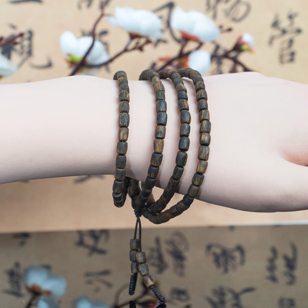 沉香海南莺歌绿奇楠桶珠随形多圈-沉水-32010025-240712