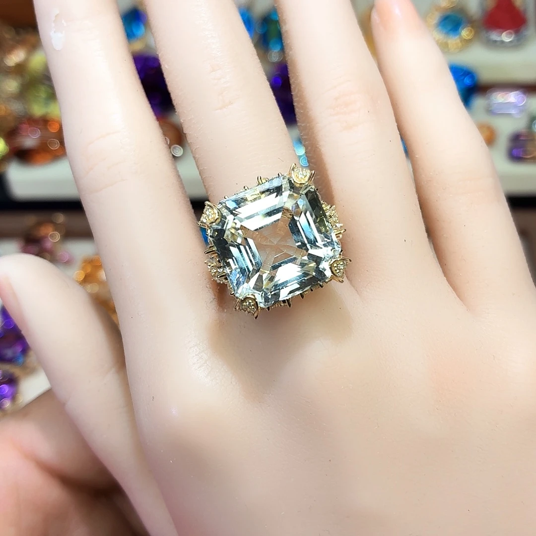 戒指托帕石银S925镶嵌