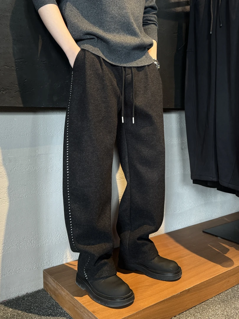 GO SHINE 冬季加绒明线设计男士韩系百搭宽松潮流直筒休闲裤
