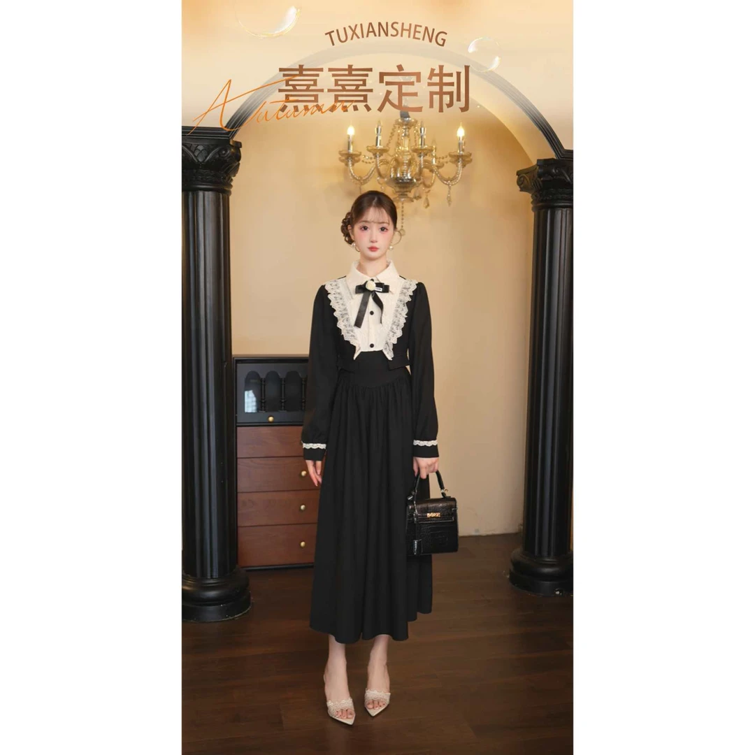 1店-160【熹熹定制】新款法式千金赫本风长款连衣裙NQG1268