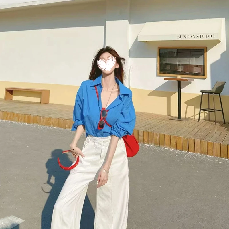 FRVXO【拍立得】韩系气质高级感显白防晒衬衫女春夏简约百搭衬衣