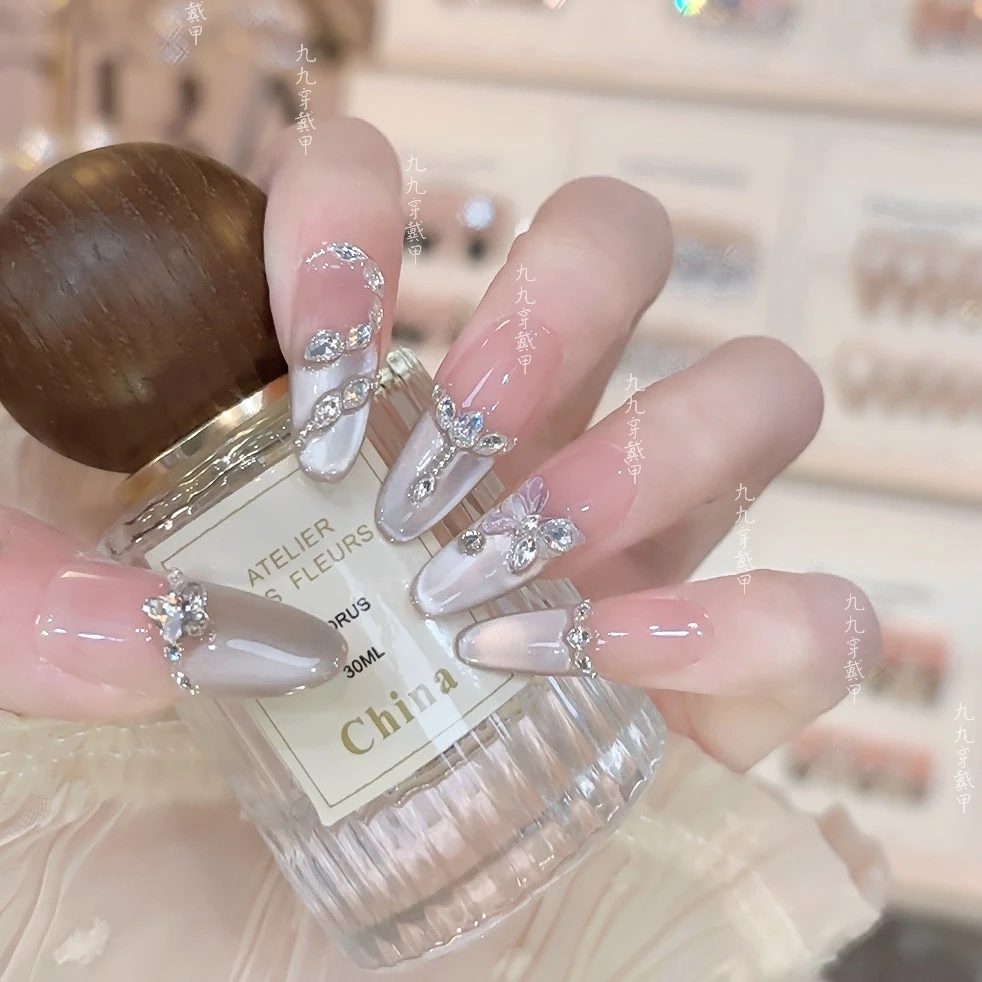 【启春·福蝶】春季猫眼法式高级穿戴甲纯欲学生时尚轻奢设计