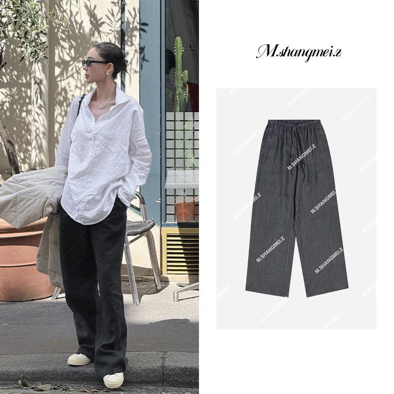 M.SHANGMEI.Z/沐熙【风骨裤】美大哥薄款透气百搭亚麻休闲裤X042359