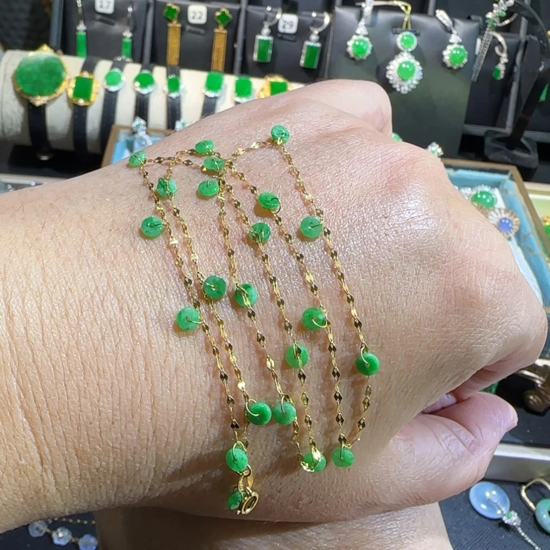 翡翠18K金镶嵌颈饰满天星45cm