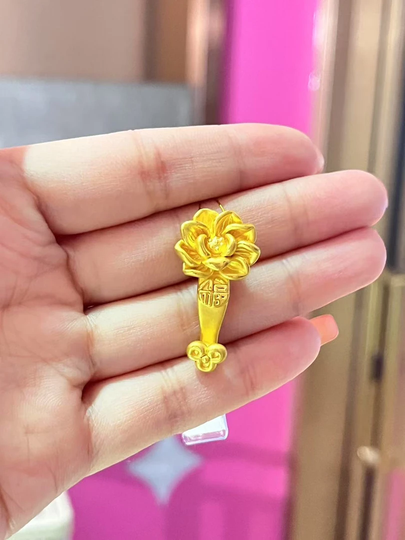 足金莲花如意吊坠3.57克