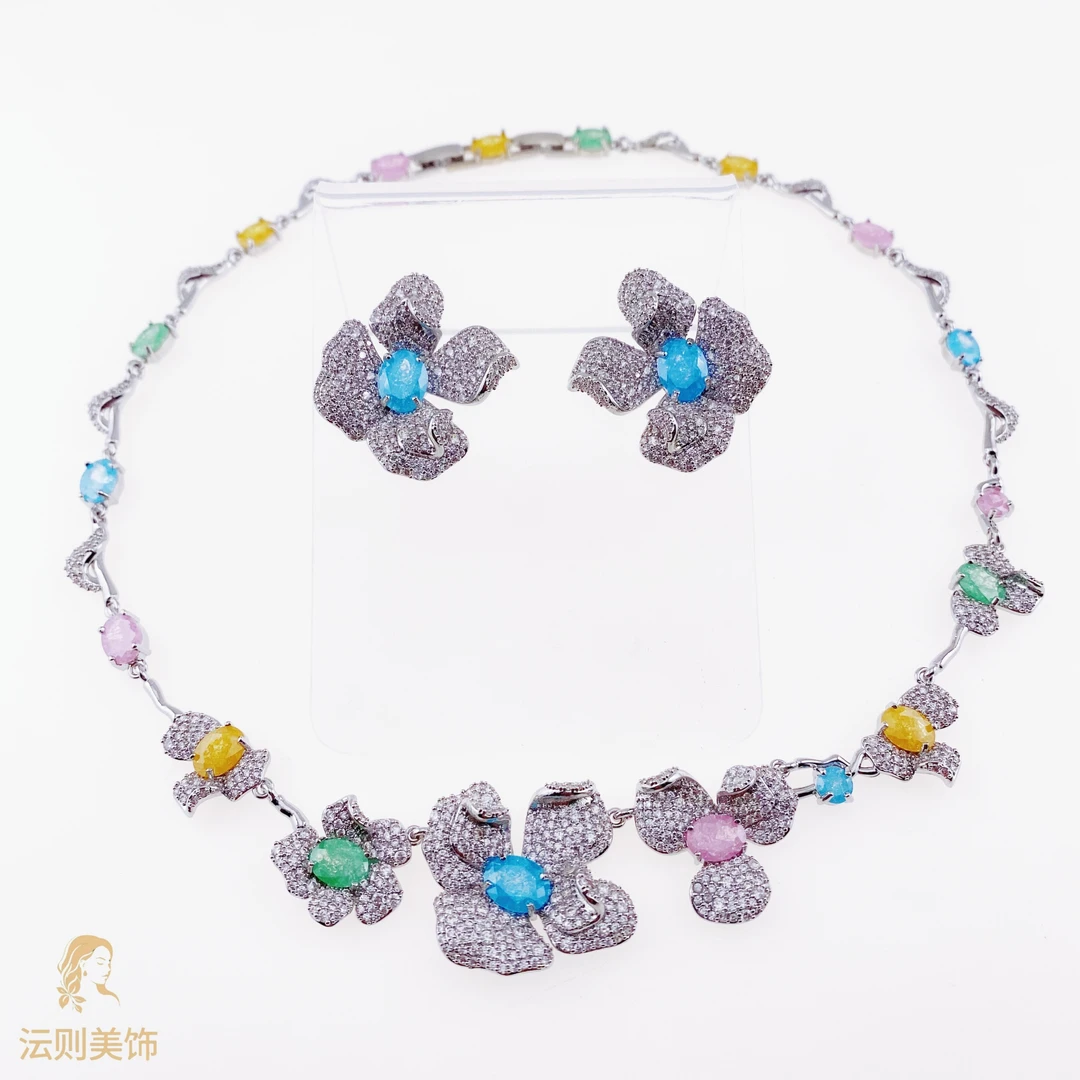 铜合金锆石耳饰 S029时尚气质彩色四瓣花耳环