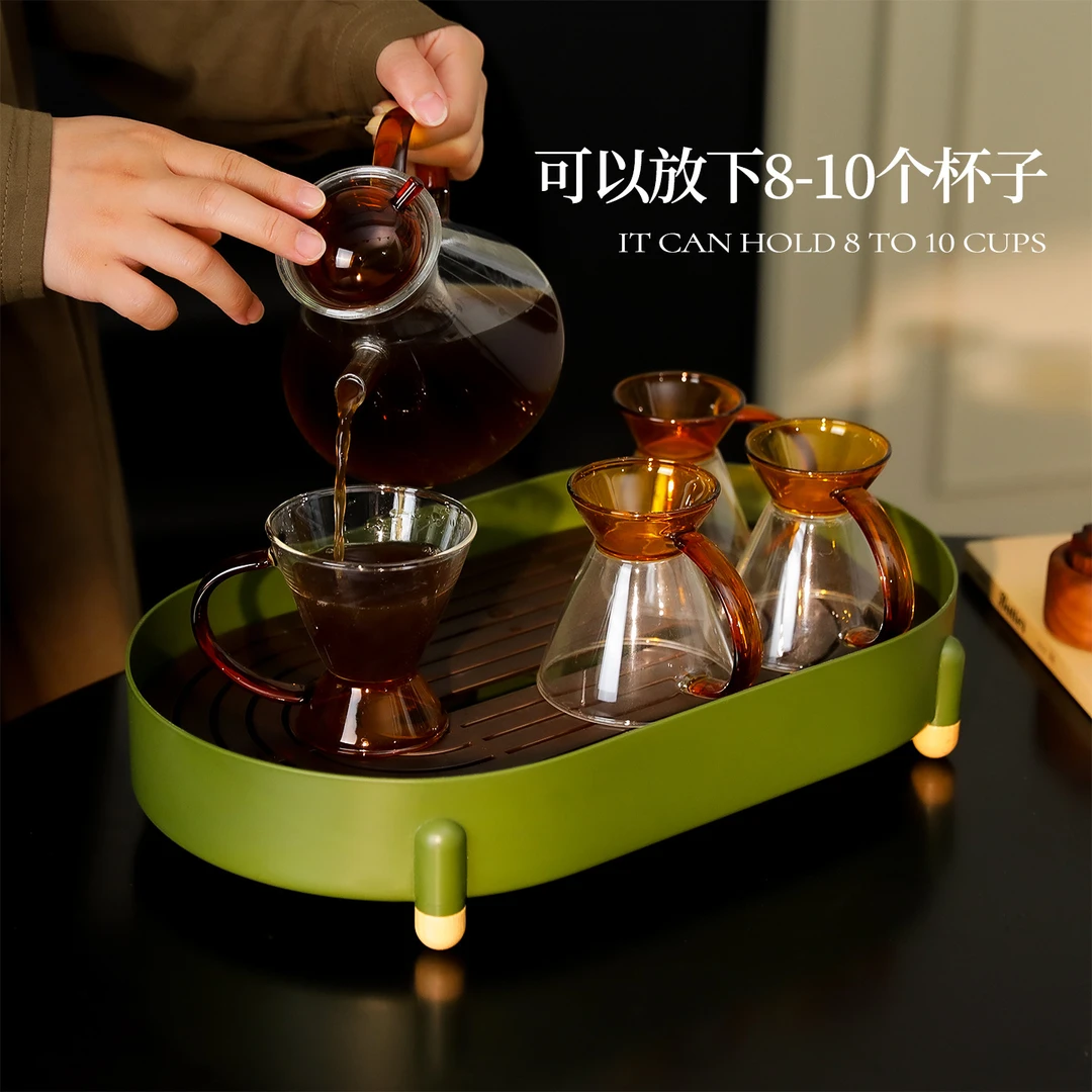 茶盘家用耐高温现代轻奢小型茶具水杯双层沥水托盘水果盘