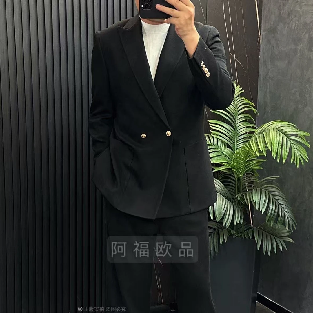 【阿福欧品】男士25秋净奢单排扣戗驳领羊毛西服修身秋季黑色秋冬