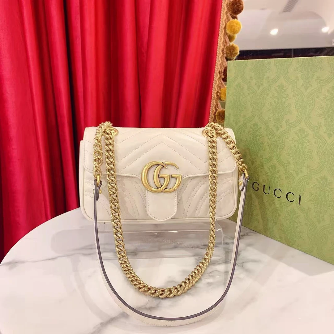 95新 GUCCI/古驰 新款马蒙小号白金单肩92000144