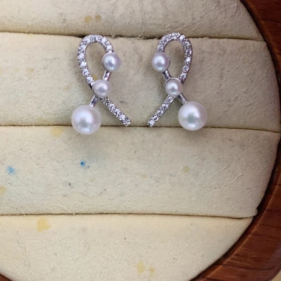 银S925镶嵌耳饰淡水珍珠