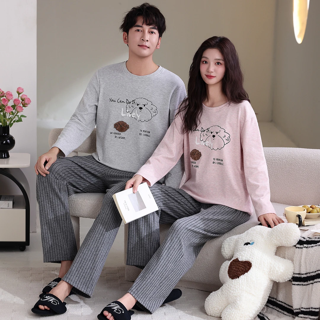 长袖保暖家居服套装情侣套头睡衣薄款秋冬季