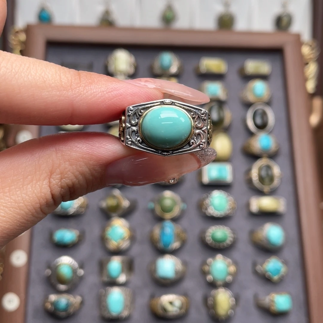 绿松石银S925镶嵌戒指