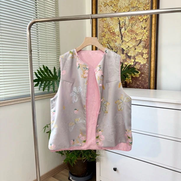 550405 女士新中式丝缎马甲中国风马甲正反两穿