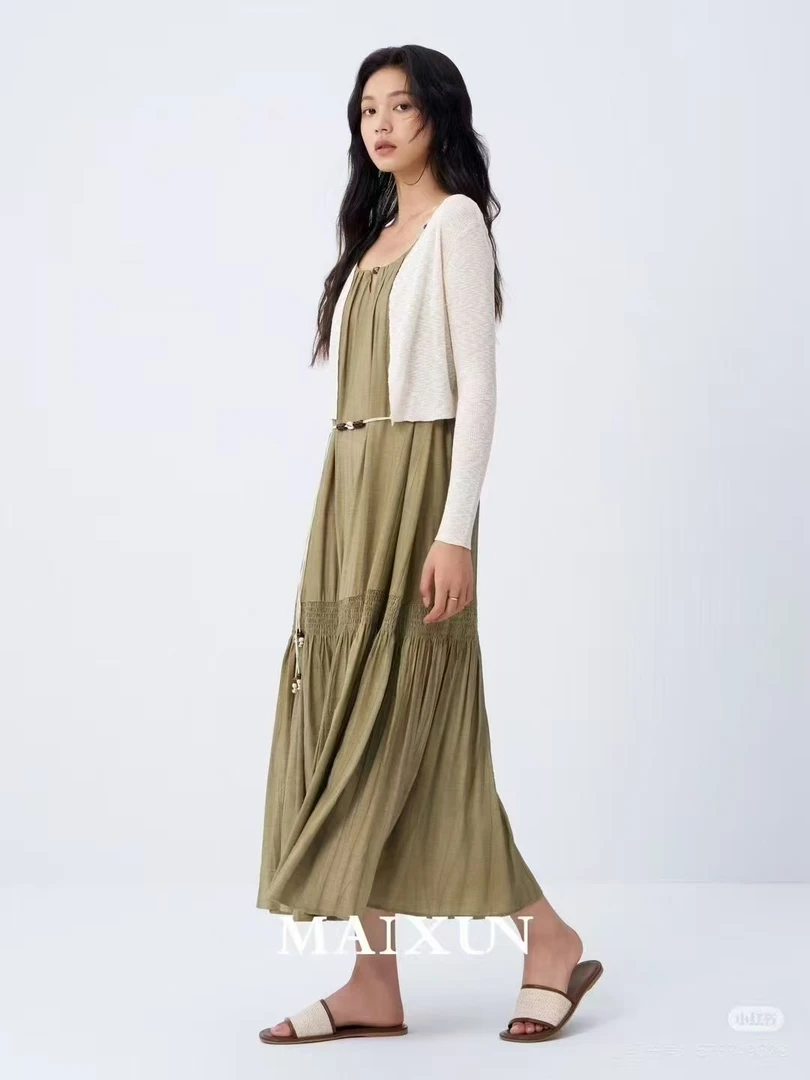 麦寻TZQES19A时尚气质海滩风女士高级吊带外搭裙套装