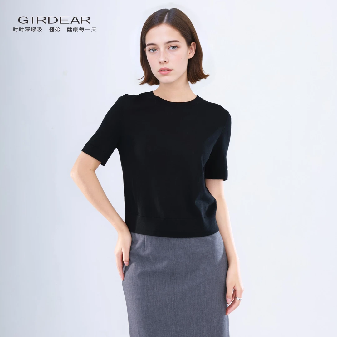 GIRDEAR/哥弟爆款新款慵懒精致羊毛衫纯色气质显瘦百搭短袖138101