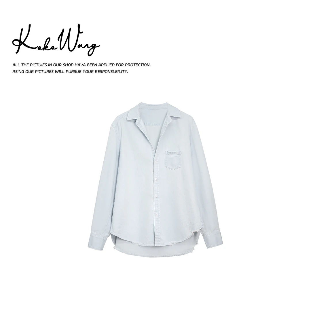 KOKOWANG秋冬时尚水洗柔软薄款舒适牛仔衬衫外套N5705D19W41