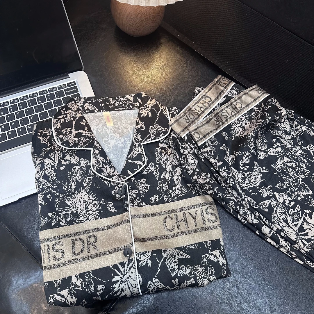 【法式冰丝】高级感时尚冰丝睡衣女春夏季开衫奢华长袖字母家居服