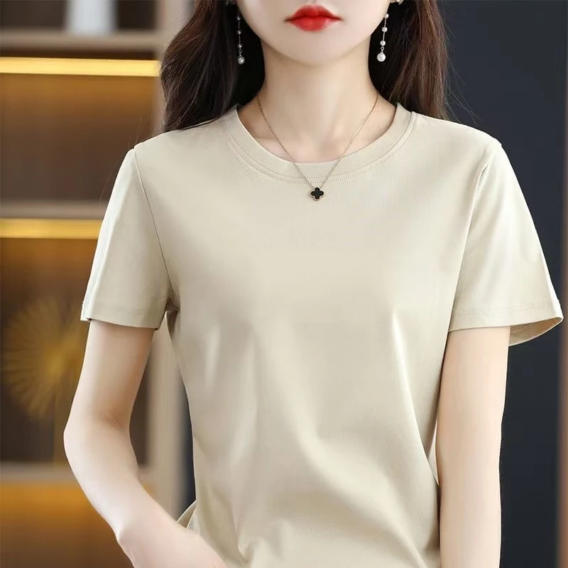 通勤短袖凉感排汗T恤纯色洋气圆领休闲风休闲夏季百搭打底衫