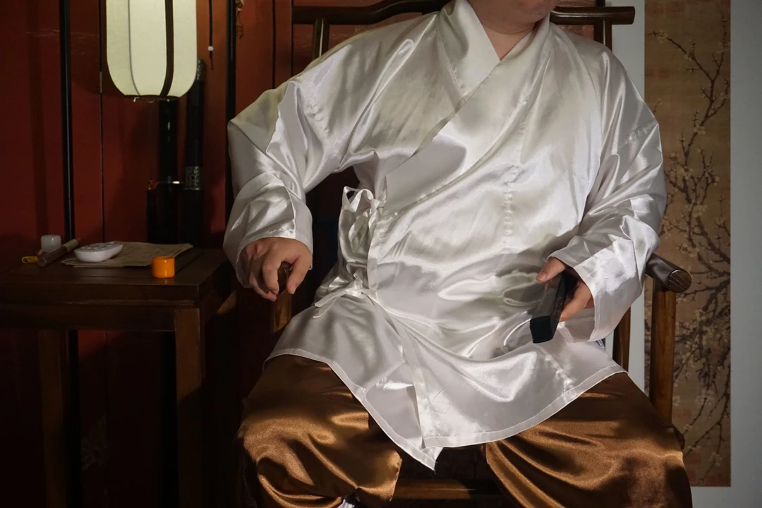 手工缎面交领中衣 禅意男装