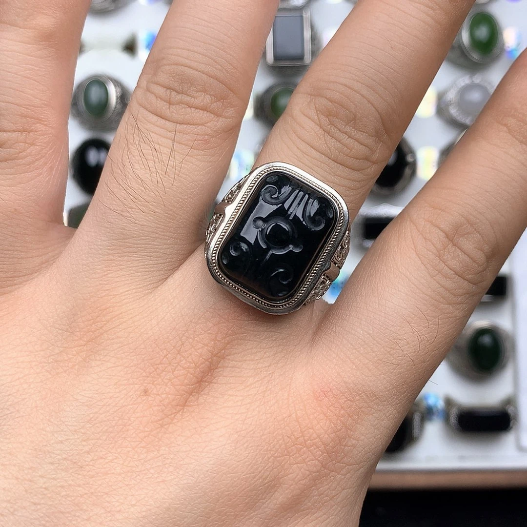 和田玉银S925镶嵌戒指