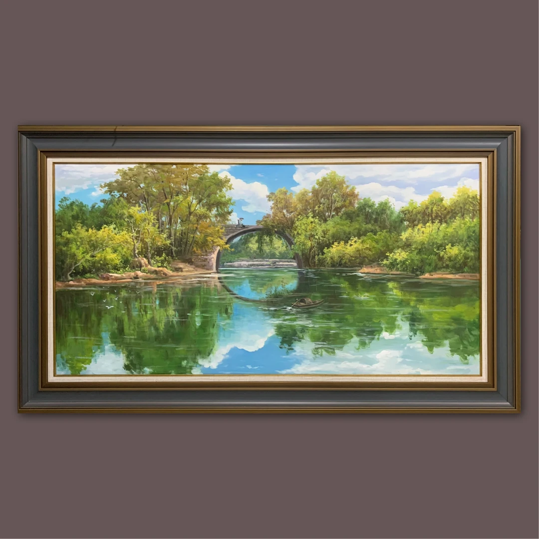艺弘羽艺术 《碧溪桥影》风景油画收藏 带框尺寸80-140cm