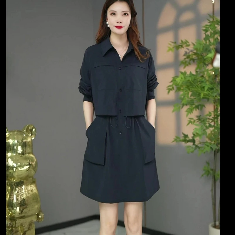 原创设计师款高货欧版洋气春款衬衣领宽松显瘦短款连衣裙打底裙